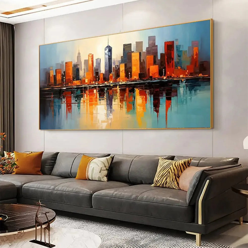 Handmade oil painting canvas abstract urban architecture street scene modern decor