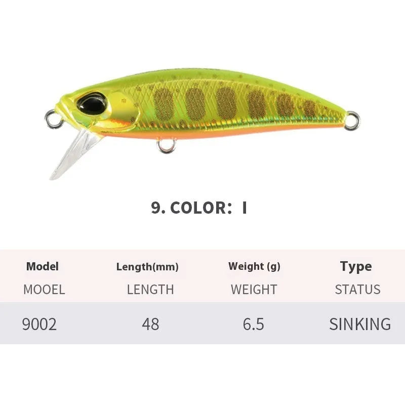 Japanese submerged mino fishing lure 48mm length for mandarin fish and snakehead in multiple colour options