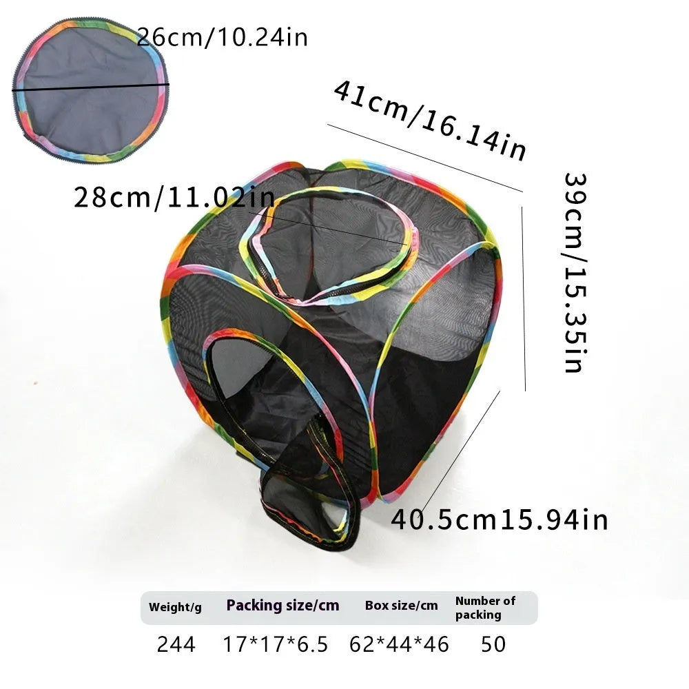 Foldable mesh cat roll cage showing square, hexagonal, tent, tee, and long straight shape options
