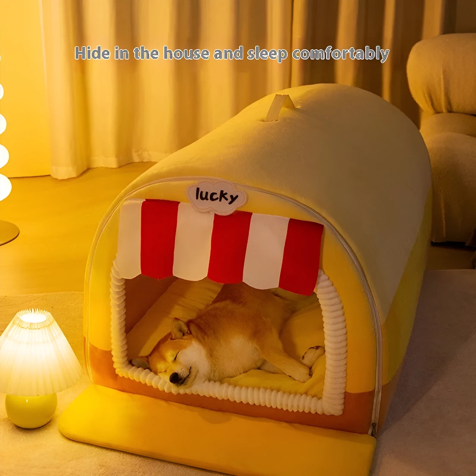 Autumn winter dog painted pet bed with sponge filling in Rock Yellow colour option