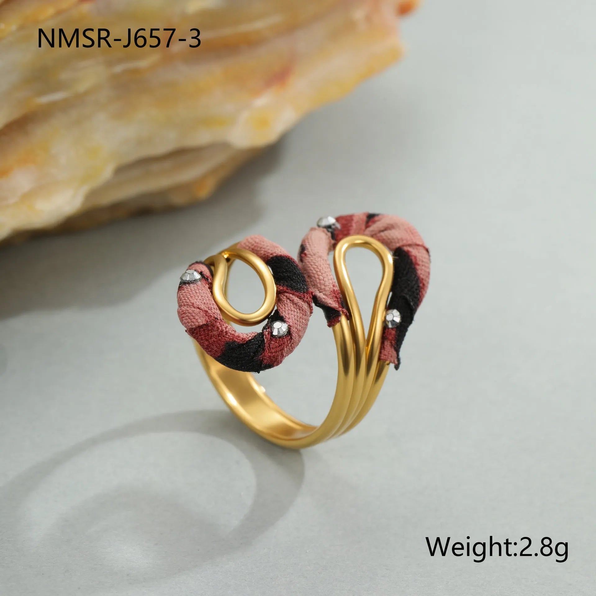 Leopard print stainless steel open mouth ring in heart, star, or geometric shape.