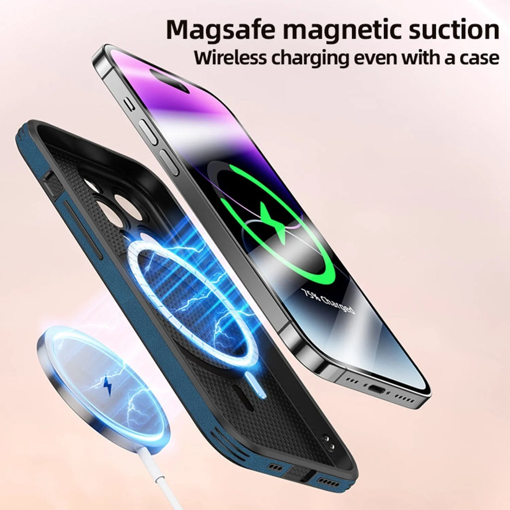 iPhone 16 magnetic charging case with 3D embossed moose head design in imitation leather