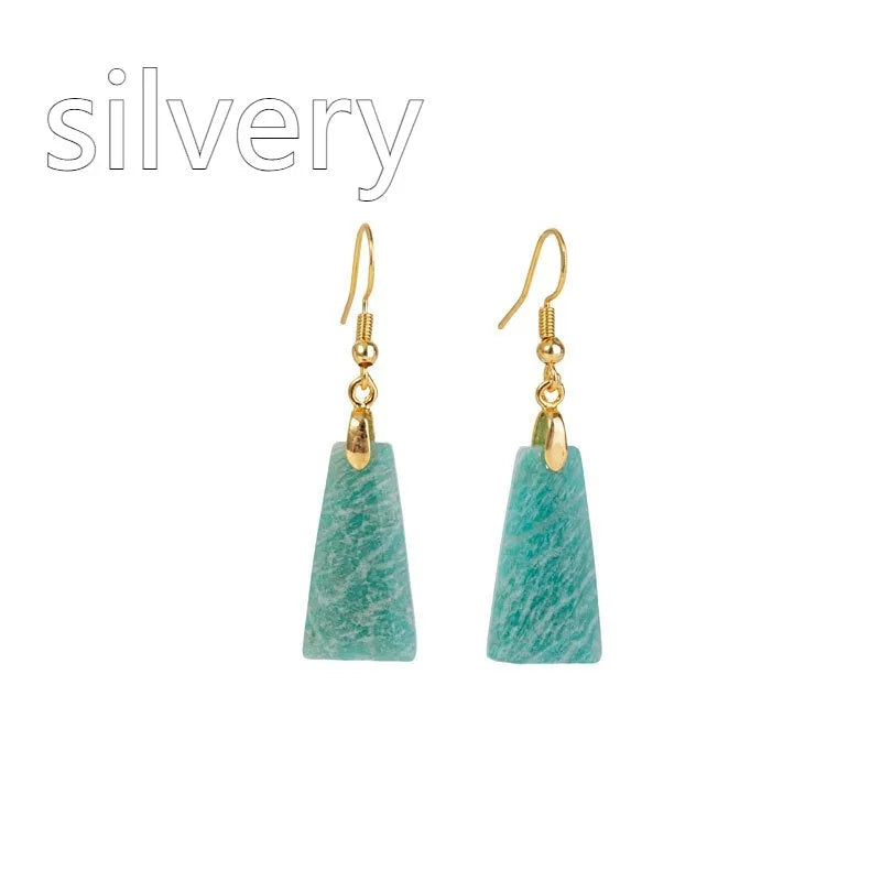 Amazonite rough stone trapezoid earrings with octagon detailing in gold or silver finish