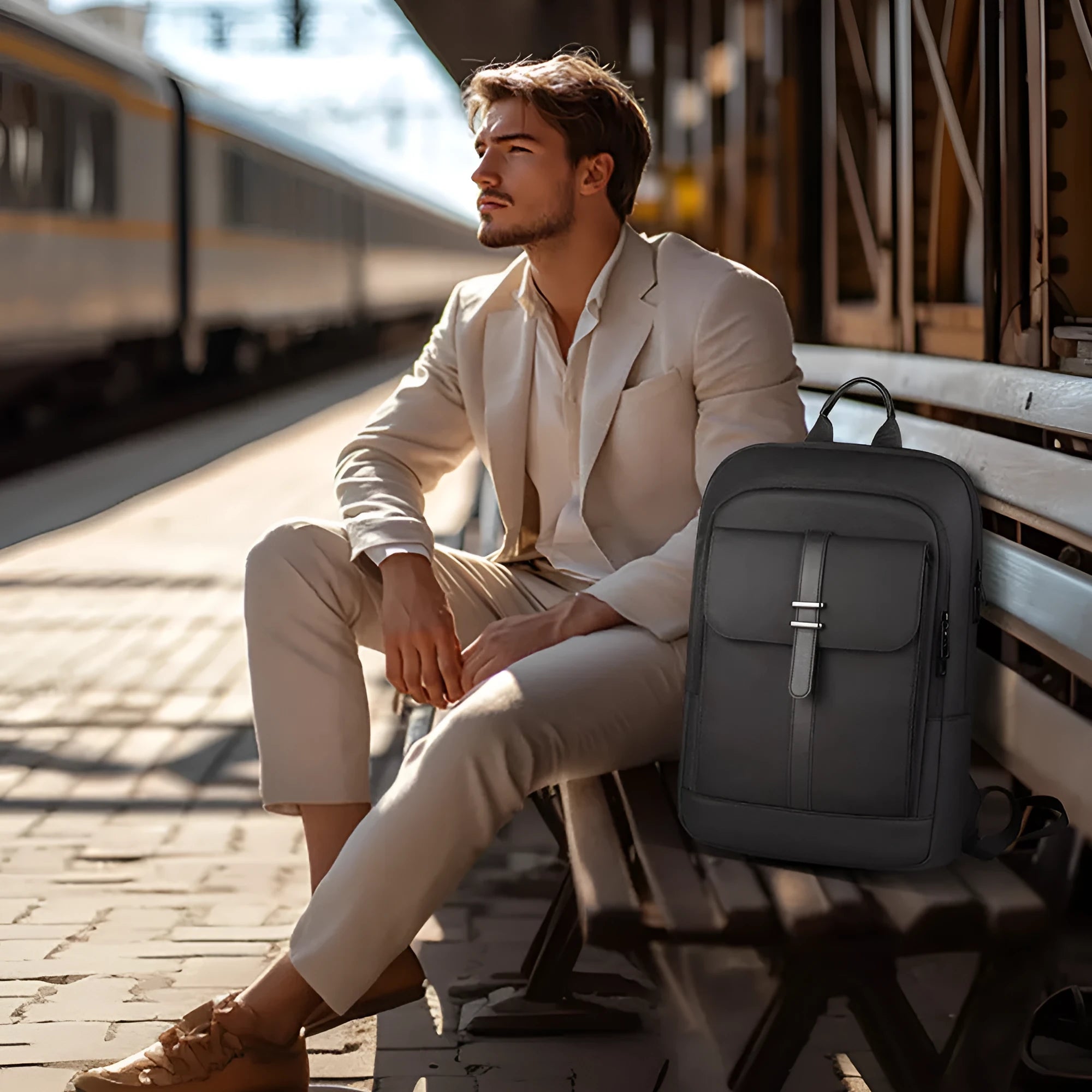 Black lightweight Oxford cloth backpack with visible sewing lines for urban commute use.