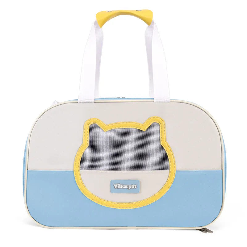 Outdoor portable foldable cat backpack pet carrier in Oxford cloth with contrast colour pattern