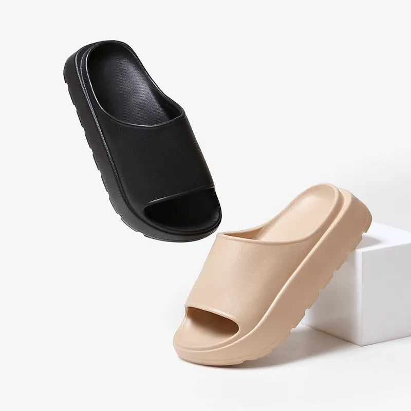 Women's thick-soled beige fish mouth beach slippers with 5.5cm EVA platform