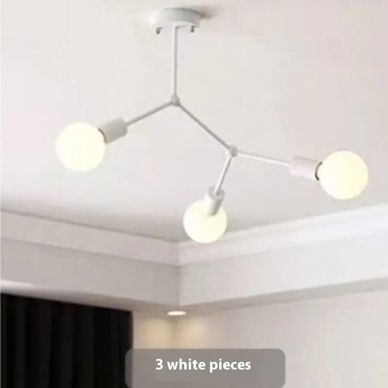Iron Nordic style chandelier ceiling lamp with multiple light heads in black or white finish