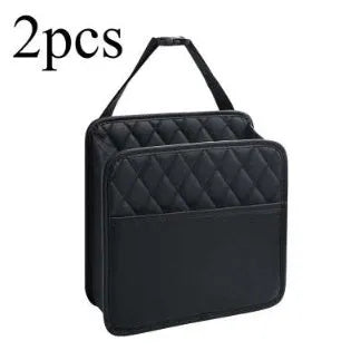 Leather hanging storage bag for car interiors in black colour with 25cm dimensions