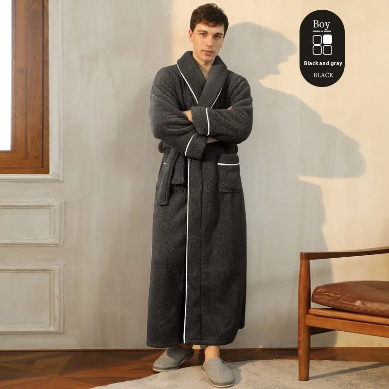 Thickened winter couple's bathrobe in Angola red flannel with European style cut and plus size options
