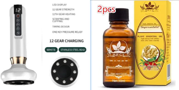 Green electric vacuum cupping massager with adjustable suction and heating controls