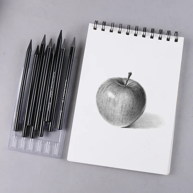 Solid graphite and carbonised drawing pencil set on a suction card pack.