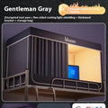 Gentleman grey polyester bed curtains with integrated mosquito net for a 0.9m wide bed.