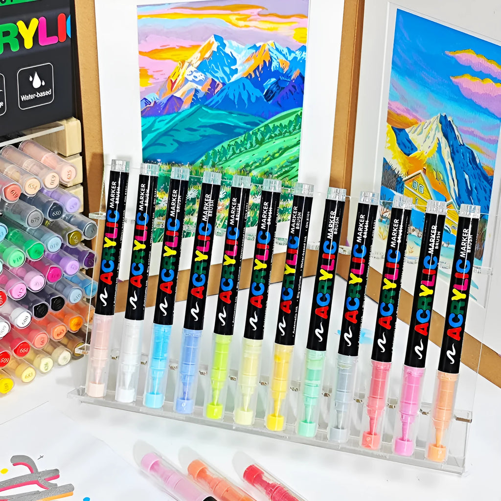 Set of straight liquid acrylic marker pens in multiple colours for art and graffiti.