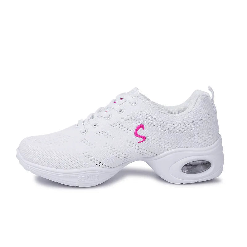 Women's breathable fly woven mesh dancing shoes with soft PU soles in multiple colour options