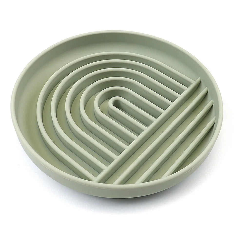 Silicone slow feeder dog bowl with textured ridges, shown in charcoal ash colour.