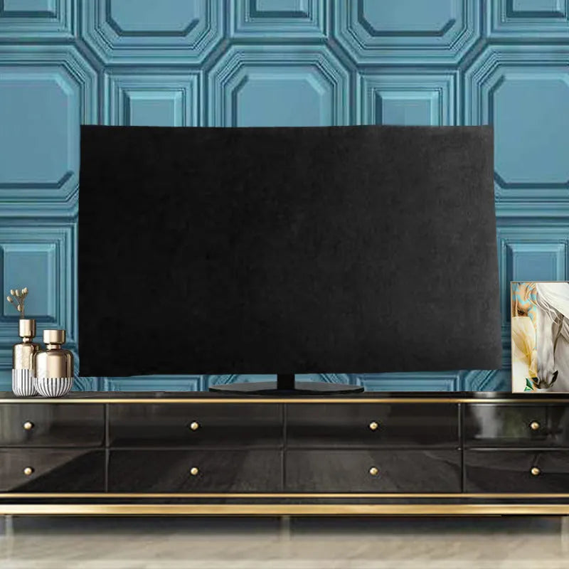 Soft pink velvet dust cover draped over a 55-inch flat screen LCD television.