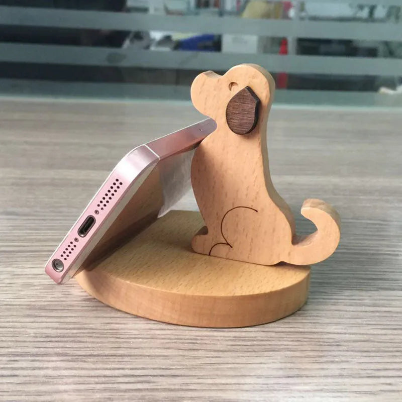 Beech wood and resin mobile phone holder with creative animal designs and custom lettering