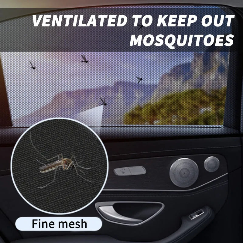 Car side window sunshade mesh covers installed on vehicle front and rear windows