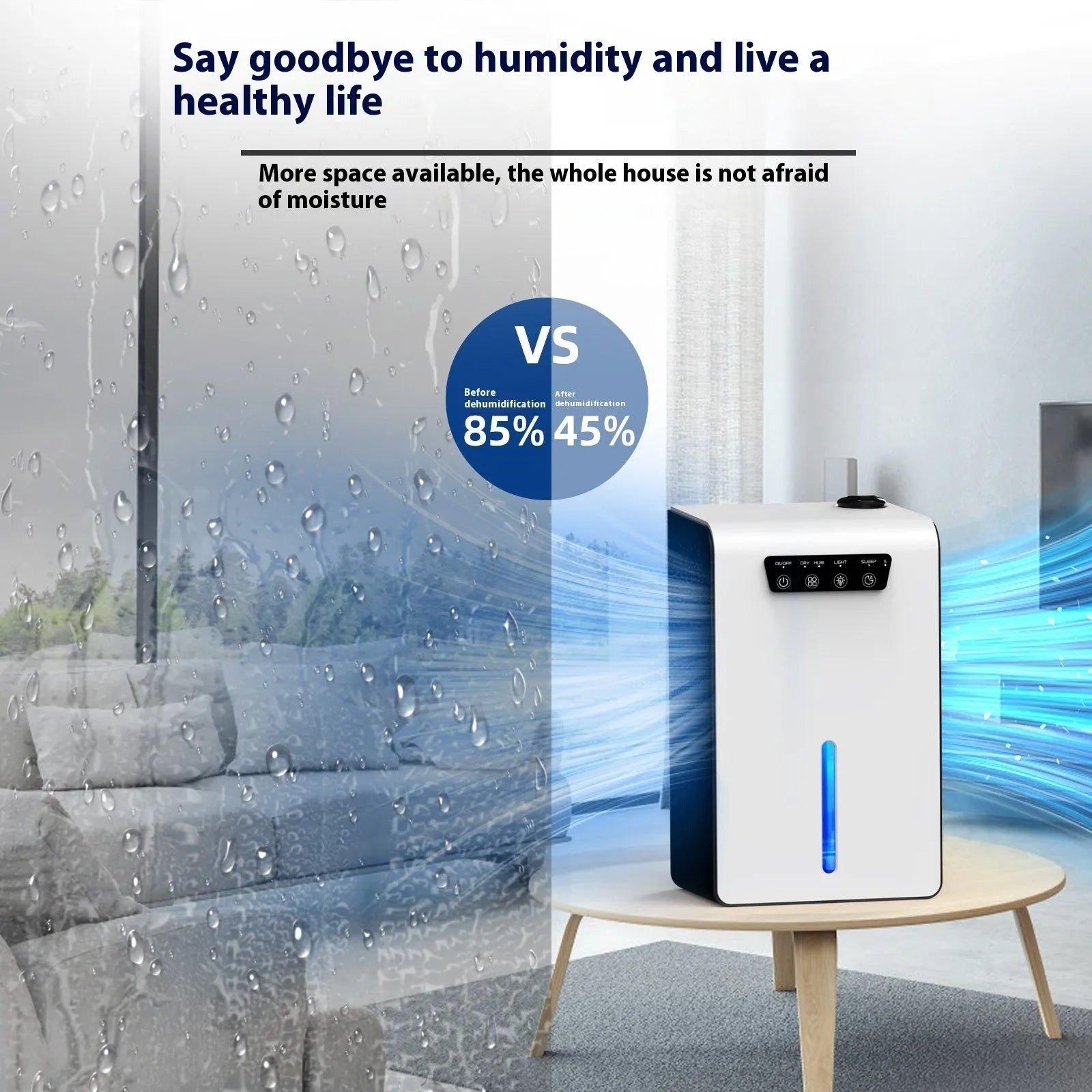 Milky white household dehumidifier for bedroom use with silent operation