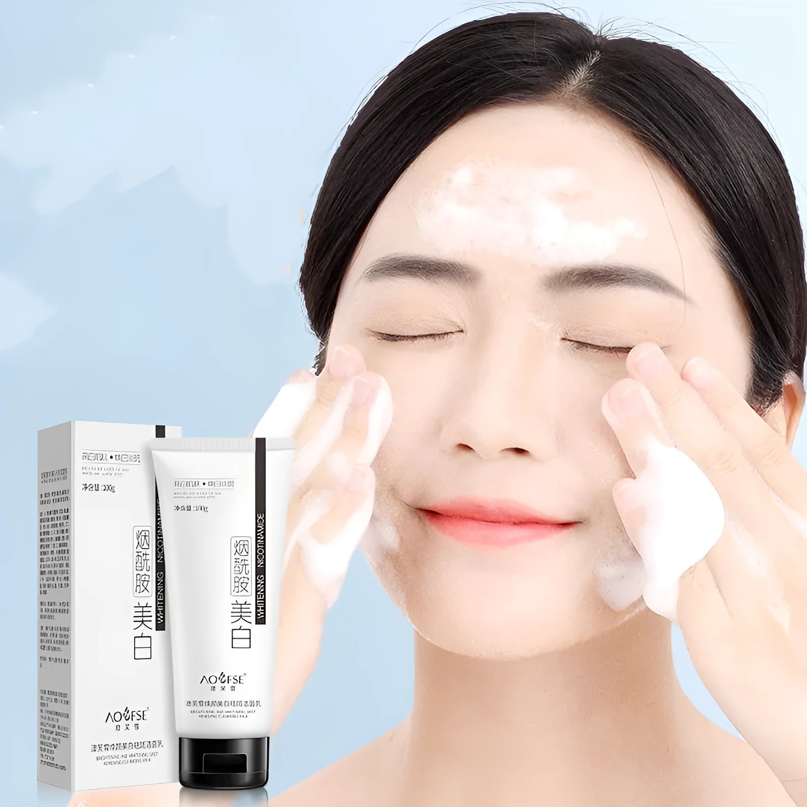 White tube of 100ml whitening freckle removing facial cleanser for normal skin