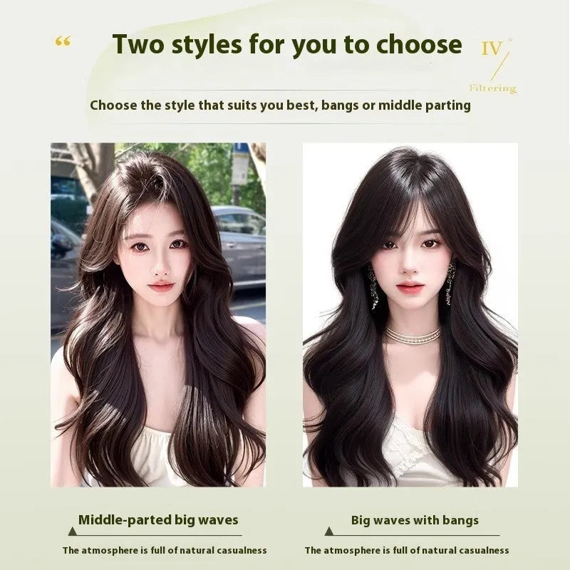 Hairfree Mesh Wig Female Traceless Ventilation Wig High Temperature Fiber Non-Hot Dye Half-Handmade Weaving Medium Curly or Straight Hair 60cm Length Natural Color or Caramel Mocha for Any Skin Colour