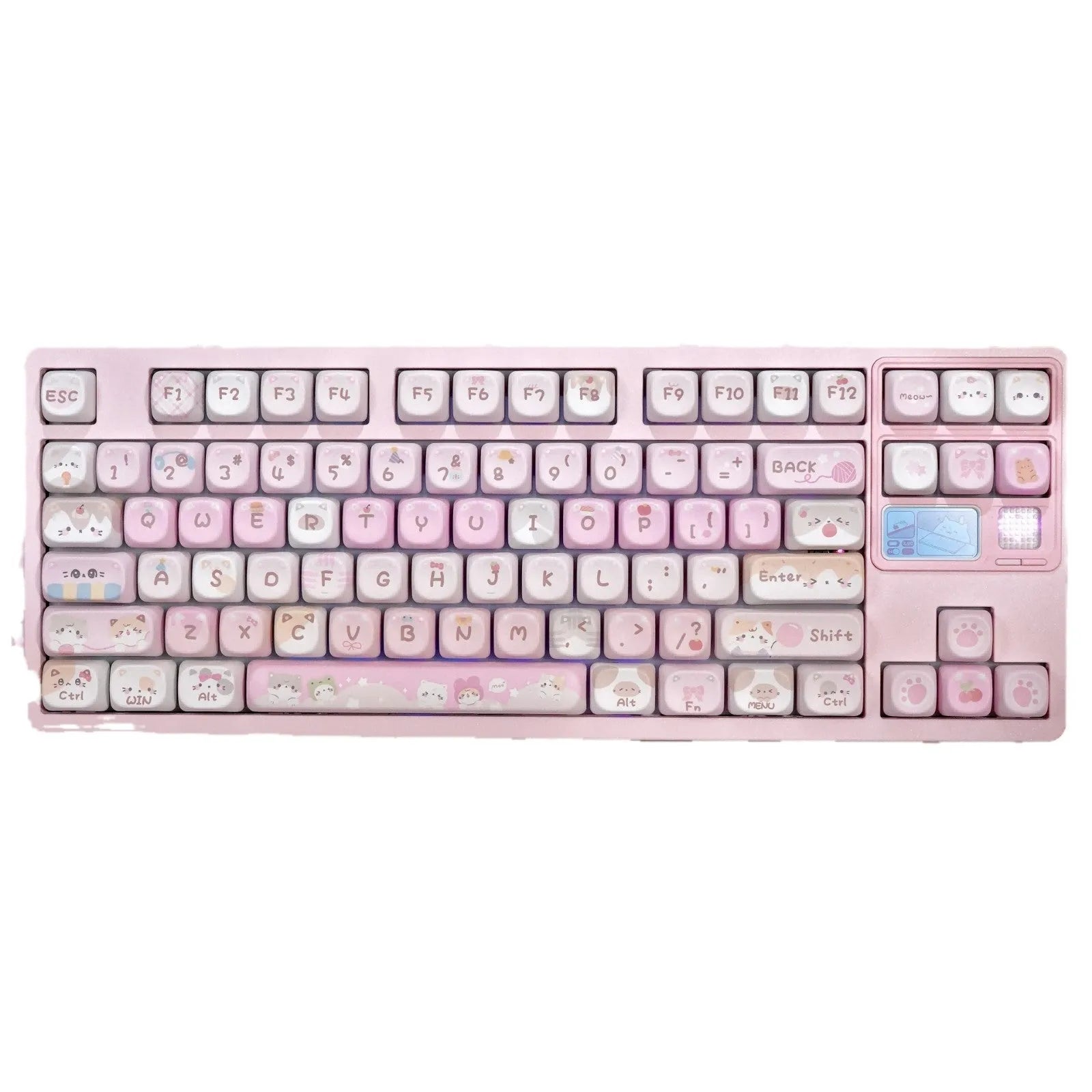 Pink MOA Height Full Five-sided Sublimation Key Caps with cartoon artwork on all surfaces for mechanical keyboards