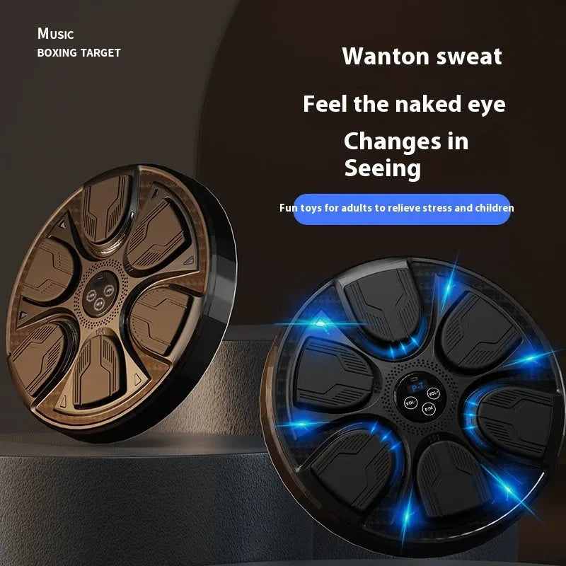 Black leather and PP intelligent music boxing wall target with boxing gloves for home training.