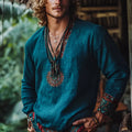 Vintage printed boho style long sleeve top in pullover design with European retro aesthetic