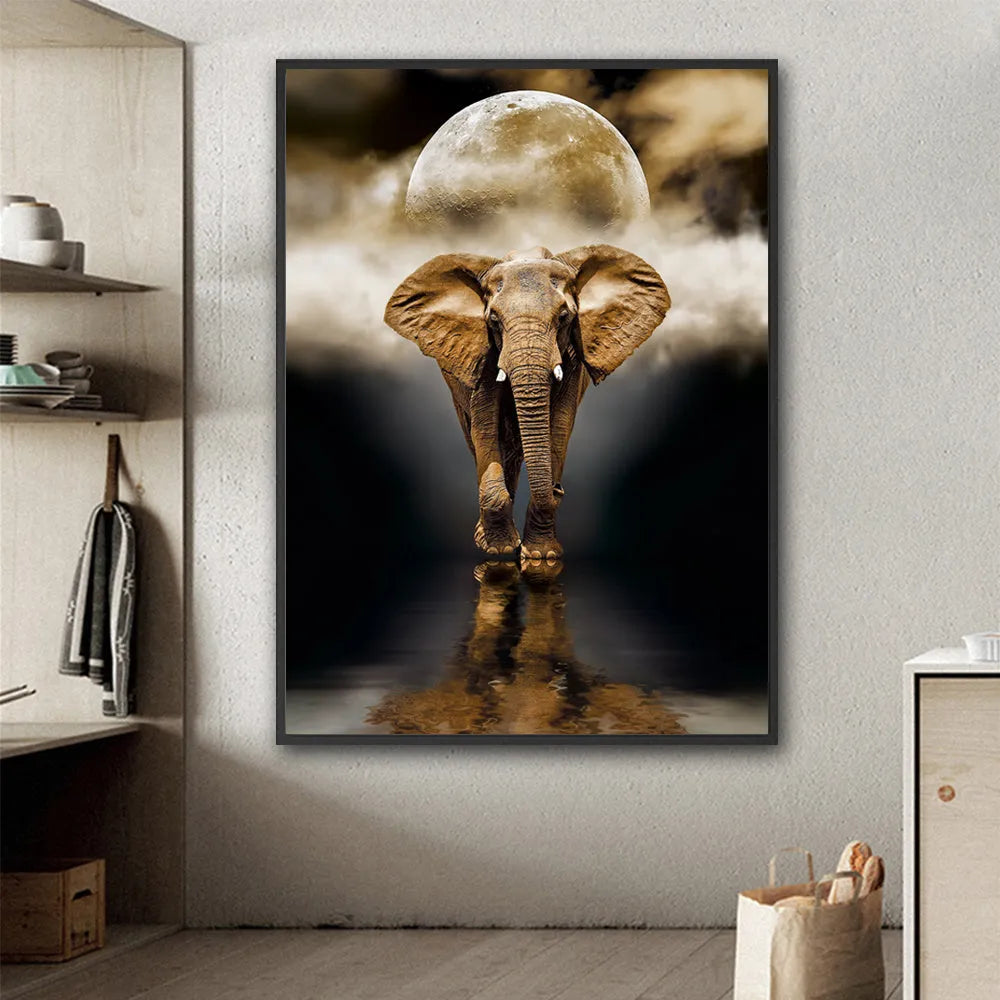 Creative home decor elephant canvas painting in black, frameless flat print on oil on canvas