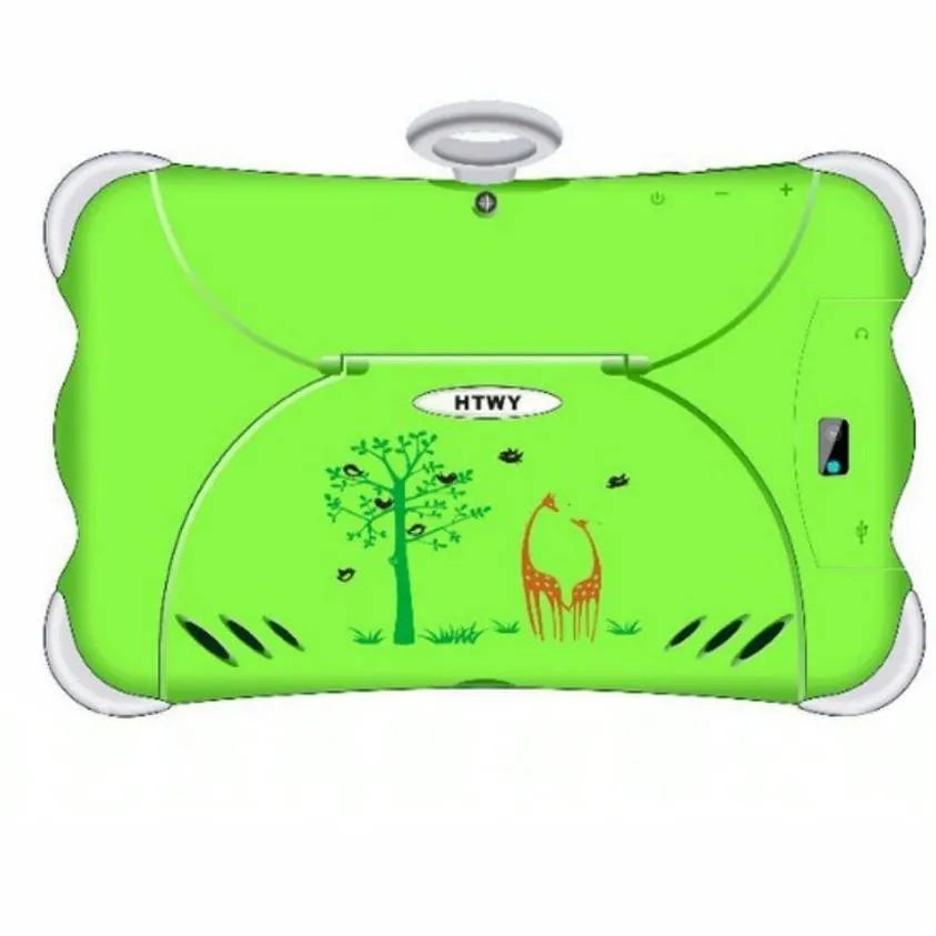 7-inch children's learning tablet with protective stand shown in cartoon blue colour displaying educational content