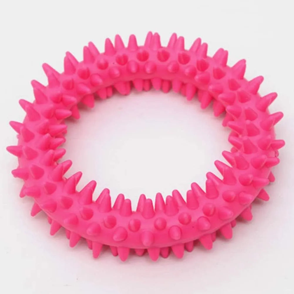 TPR spiky circle ring dog chew toy with dental cleaning nubs in blue colour