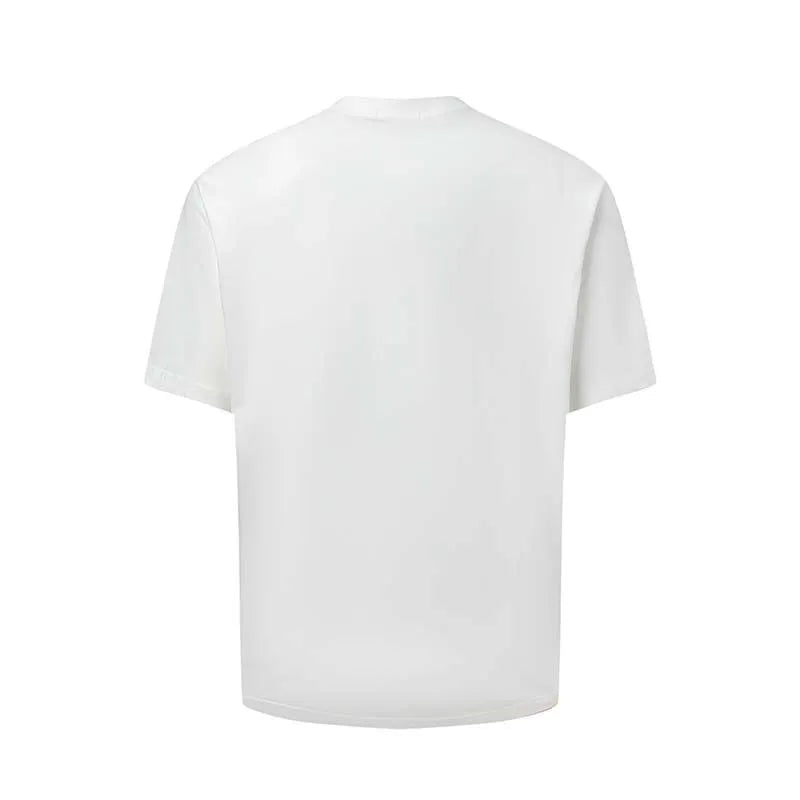 Men's blue American retro style loose-fit T-shirt with large white letter printing on the front.