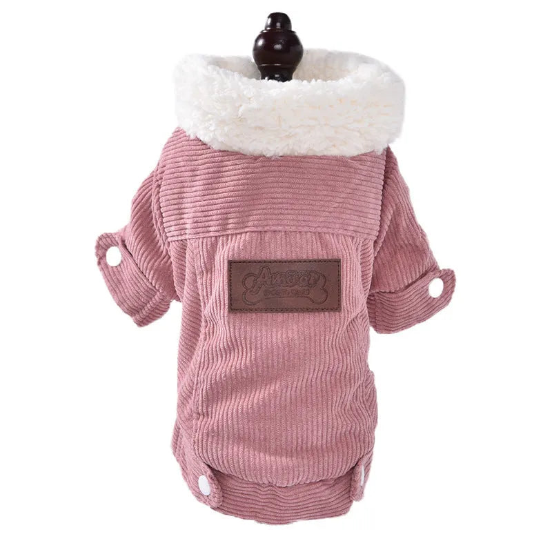 Grey lambswool fleece-lined vest for dogs or cats on a mannequin, showing wool lining and vest style.