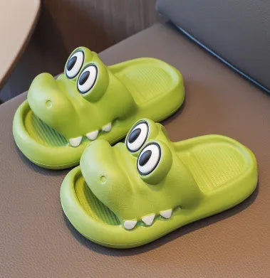 EVA platform sandals with animal pattern in pink, green, yellow, or blue for parents and children.