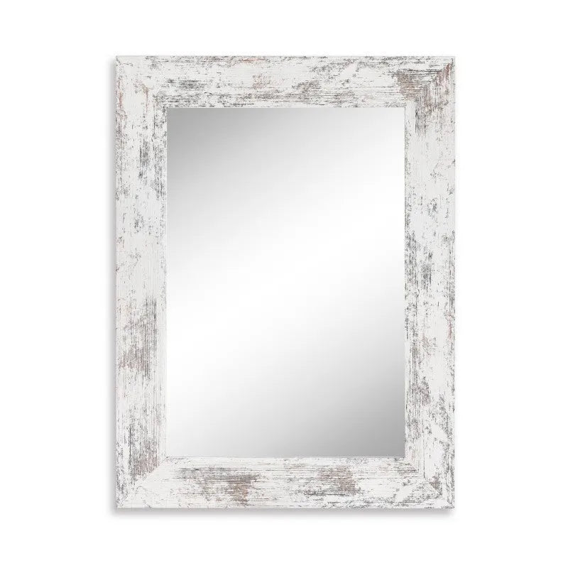Wall-mounted bathroom dressing mirror with retro Chinese style MDF frame in small old white colour