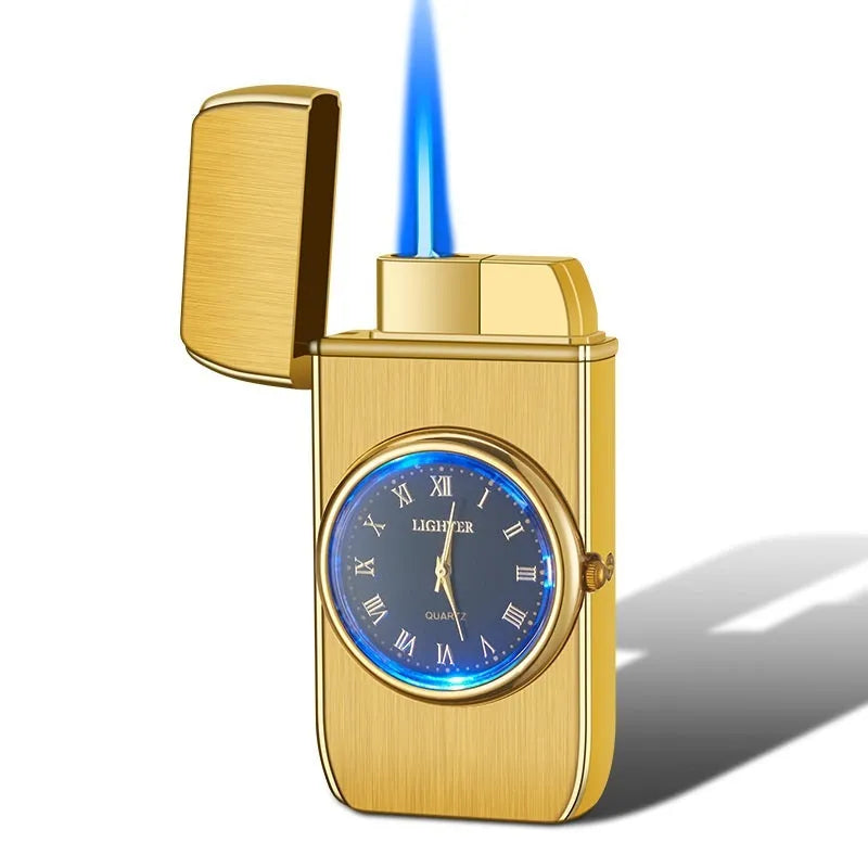 Electronic watch cigarette lighter with LED flashing lamp in multiple metal finishes