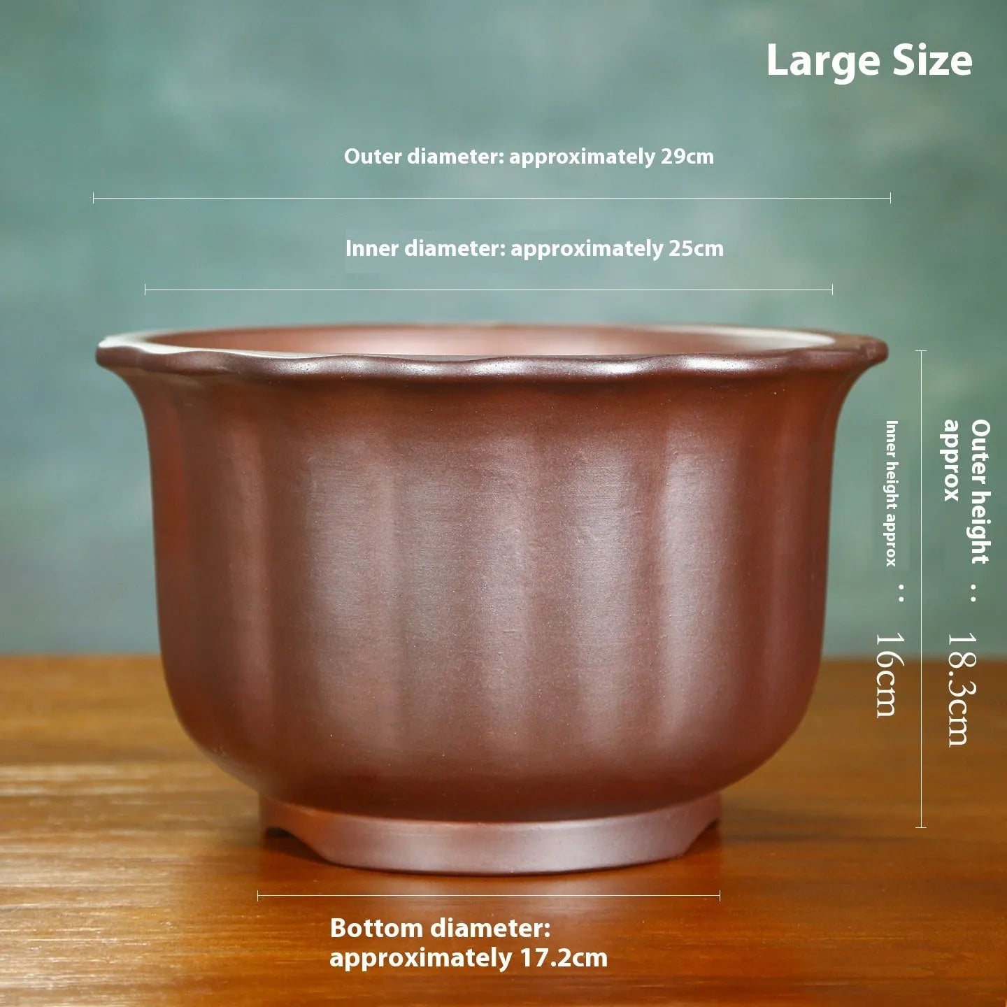 Large indoor ceramic flower pot with wood burning antique carved finish and purple sand material