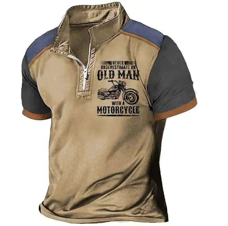 Men's casual polo shirt with lapel collar and digital letter printing in regular fit