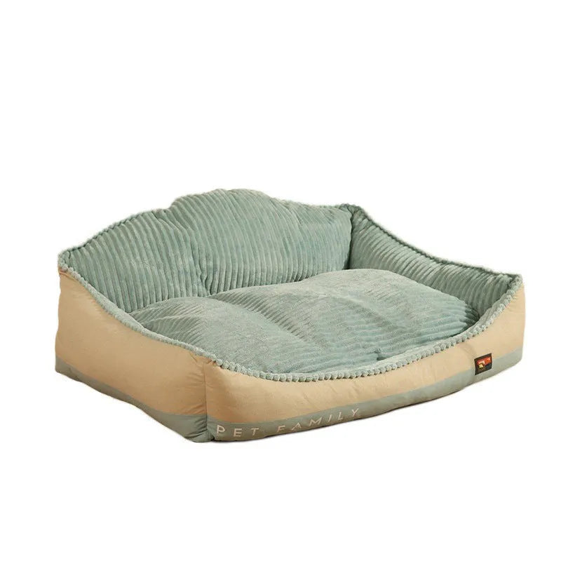 Morandi coloured removable washable pet kennel bed for dogs and cats, shown in two sizes.