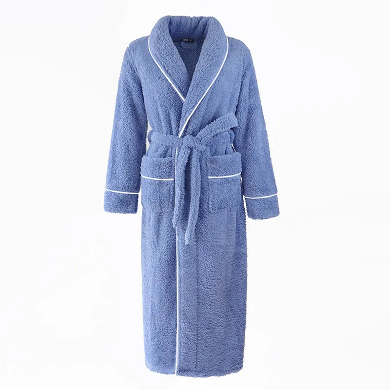 Thickened winter couple's bathrobe in Angola red flannel with European style cut and plus size options