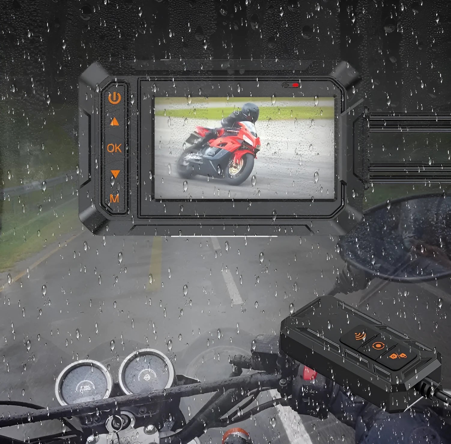MT65 motorcycle dash cam with 3-inch screen and remote monitoring capabilities