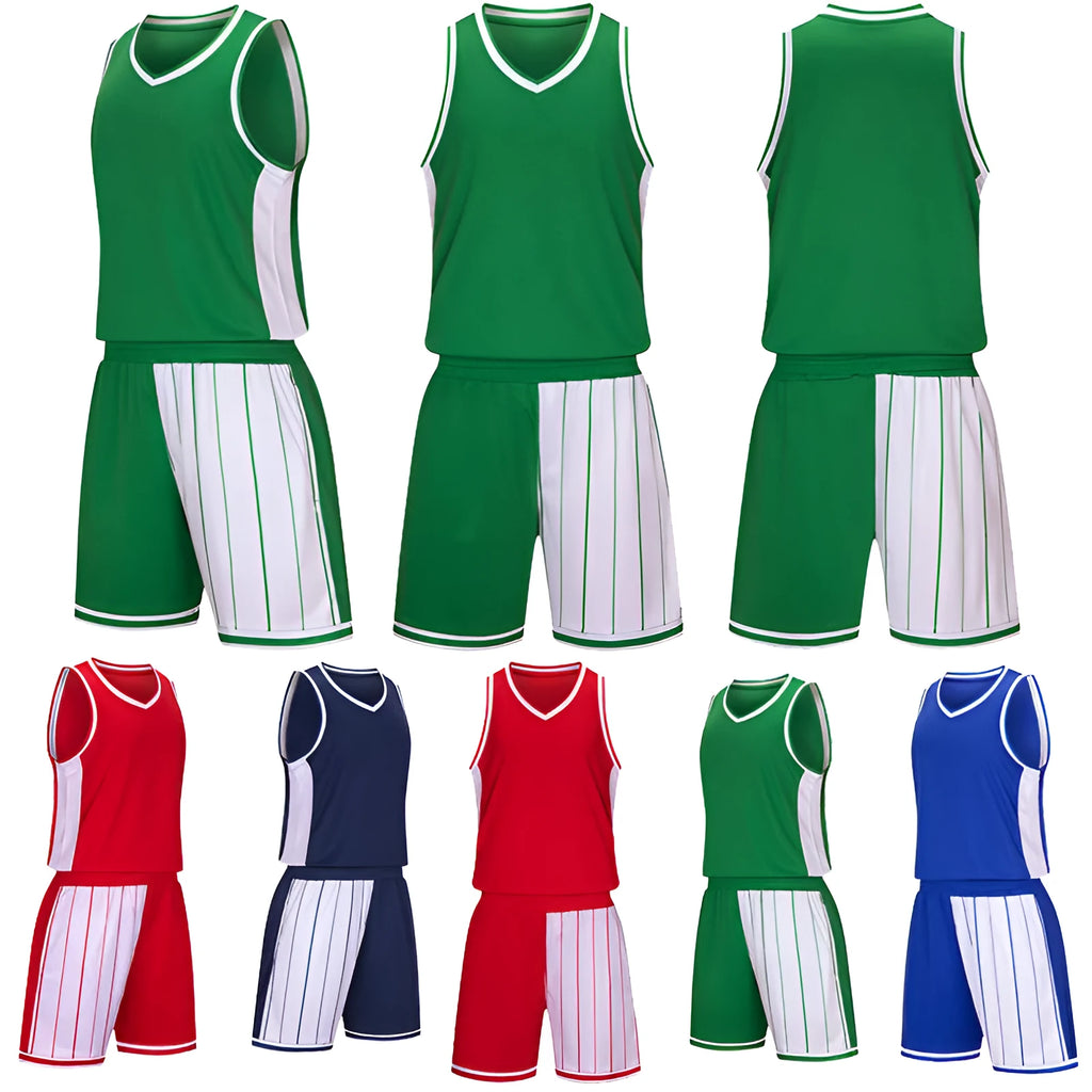Men's basketball training uniform set in quick-drying fabric showing top and shorts in selected colour