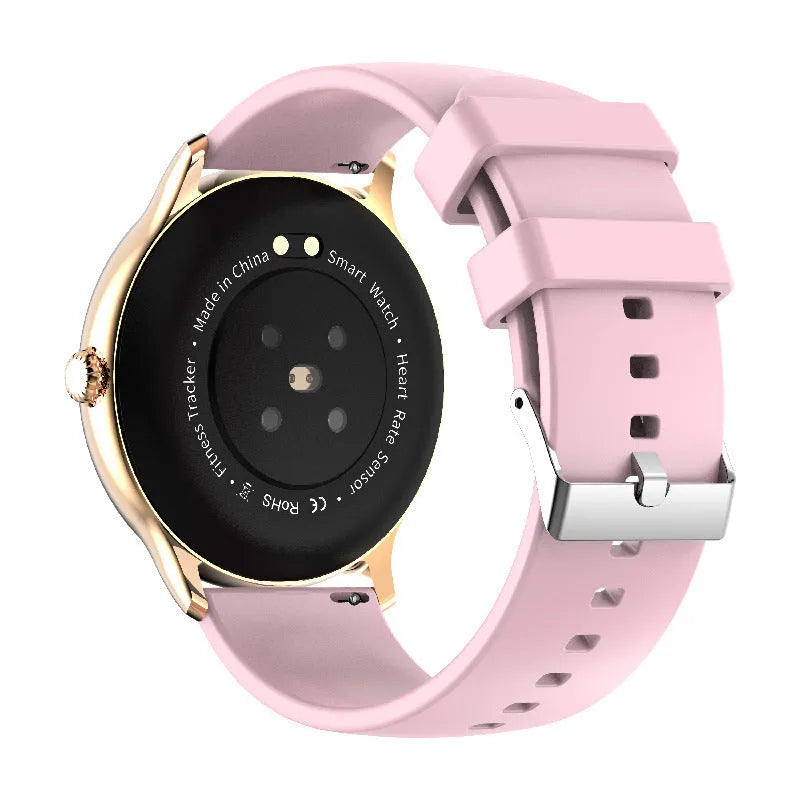 Black blood pressure smart watch with 1.28-inch touch screen display on silicone wristband