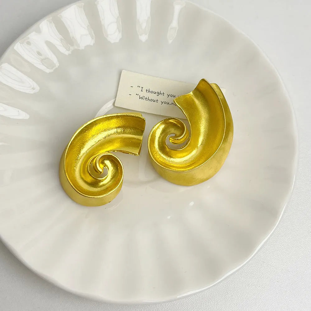 Retro geometric alloy ear studs with 5cm length in gold or silver electroplated finish