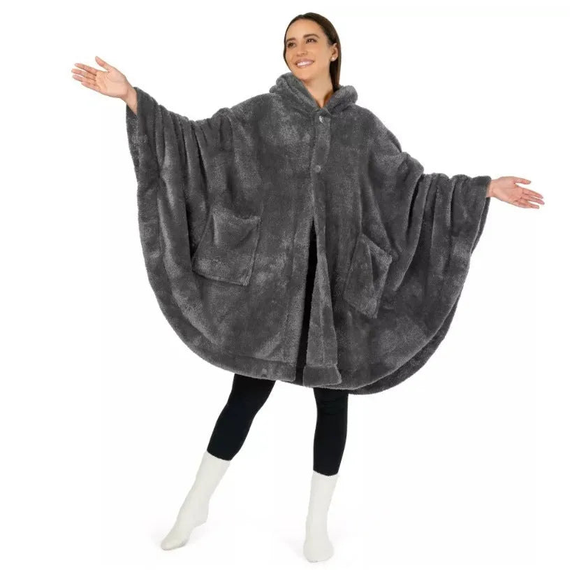 Thick hooded cloak bathrobe in black, dark grey, or pink colours with long sleeves