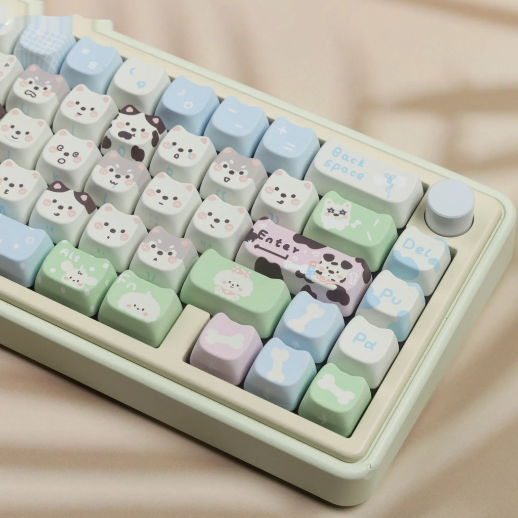 Colourful cat and puppy themed PBT sublimation keycap set for mechanical keyboards