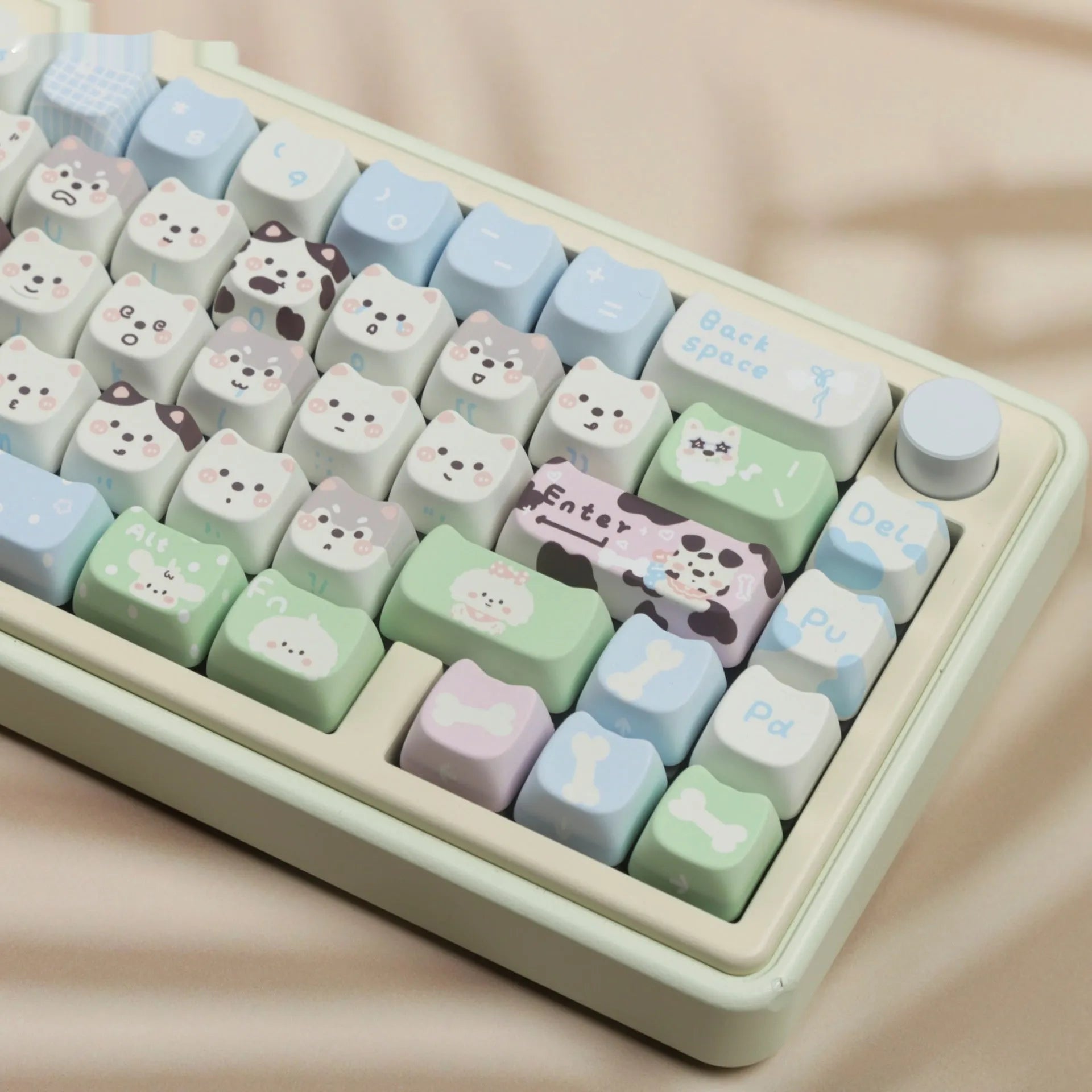 Colourful cat and puppy themed PBT sublimation keycap set for mechanical keyboards