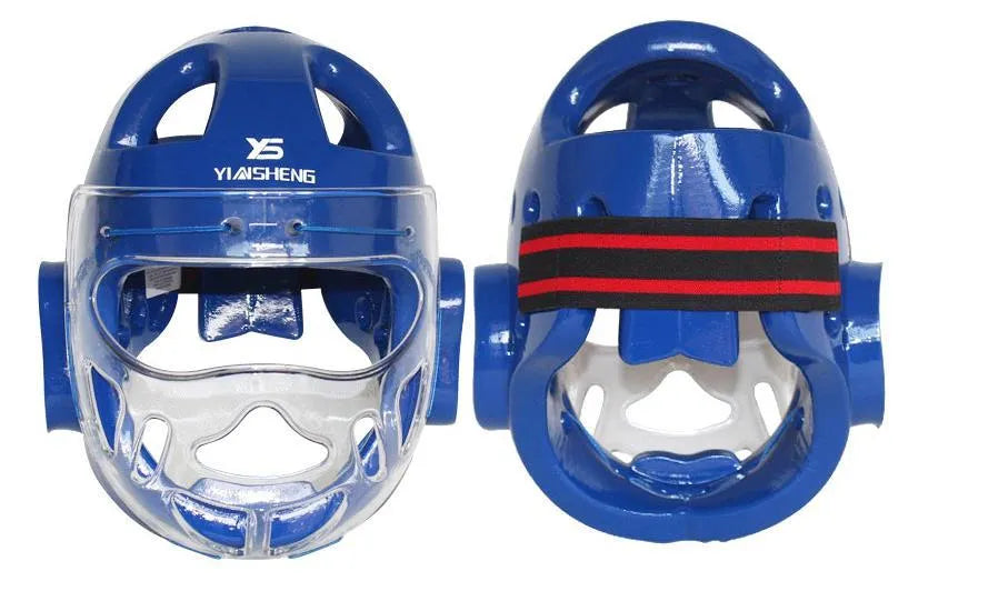 Karate helmet protective equipment for boxing in white, blue and red colour options