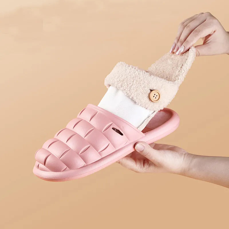Plaid EVA slippers with detachable plush lining in multiple colours for women