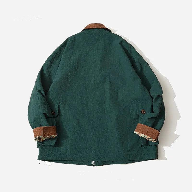 Green and apricot casual jacket with side seam pockets, long sleeves, and solid pattern